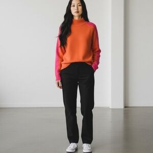 NWT THML Orange & Pink Colorblock Relaxed Fit Sweater Mock Neck Ski Chalet Small